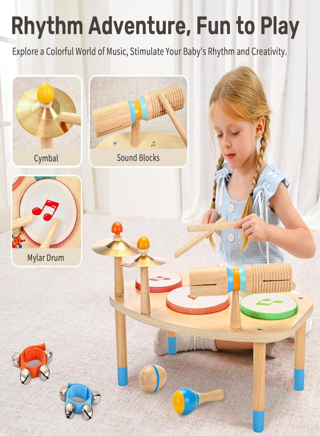 WINGYZ 11-in-1 Kids Drum Set - Montessori Baby Musical Toys & Wooden Musical Instruments for Toddlers 1-3, Music Table with Bongo Drums, Cymbals, Maracas & Wrist Bells for Early Rhythm Play - Image 4